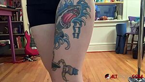 Inked amateur vex voltage uses toys for masturbation during quarantine, showing her skinny body with piercings and tattoos