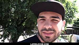 Scruffy stud joins gay group for handjobs, blowjobs, and bareback threesome