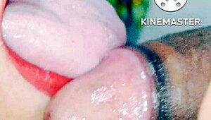 close-up fetish with red lips in slow motion, what do you see?