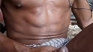 stroking my big black cock and sweating in boxers 😏