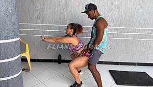 Hey, I was working out at home when my son's friend showed up, got excited, and seduced him for a wild gangbang! 😈💥