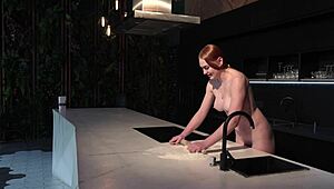 blonde housewife strips naked in flour for public filming