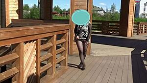 a blonde pornstar walks around flashing her pussy in a solo scene