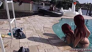 Blonde teen sucks threesome