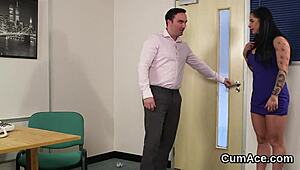 Frisky Beauty Swallows Cum in Intense Blowbang Facial