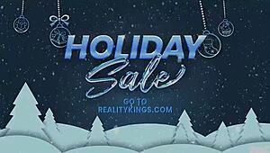 Aria Lee dances for Kyle Mason, sparking Christmas handjobs and blowjobs in reality.