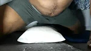 Muscular Bodybuilder Desperately Humps Pillow, Craving Big Black Cock