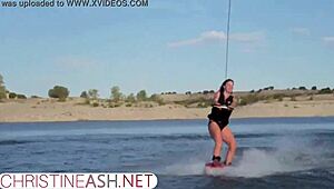 Christine Ash waterskis in the USA with big tits