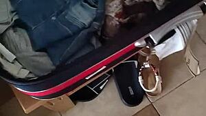 Wow, spying on my teen stepsister and jerking with her pants!