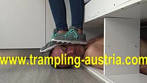 this sneaker trampling session had the slave bound and dominated by the goddess in a fetish way