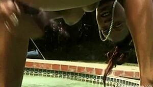 black housewife milf masturbates outdoors with dildo in hairy pussy solo play