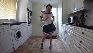 Wife in uniform does a hot striptease dance