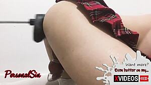 oh man, i’m like, totally shook watching this caged tranny girl get drilled deep by a sex machine!