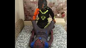 spiderman biker in spandex masturbation