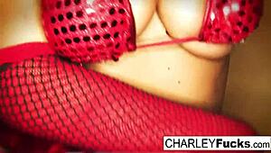 Charley Chase Teases In Sexy Lingerie And Stockings, Touching Her Big Tits And Ass.