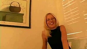 Blonde teen slut jerks cock with intense handjob teasing
