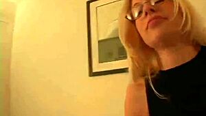 Blonde teen slut jerks cock with intense handjob teasing