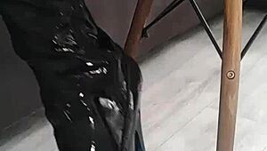 Veve Pops Balloons in Latex Stockings with Sharp Needle