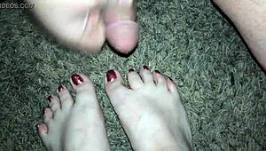 sexy slut gets cumshot on beautiful feet