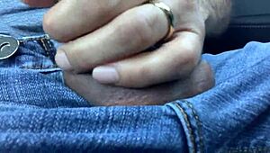 Horny Guy Jerks Off Balls in Car