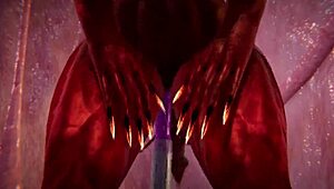 Demon Queen Of Hell Tests Various Dildos For Halloween