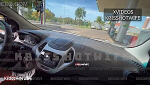 WIFE EXPOSES SEE-THROUGH BLOUSE TO STRANGERS AT GAS STATION