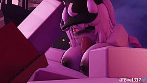 In this 3d cartoon, she gives a boobjob paizuri with cum on tits