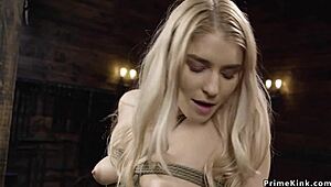 Watch this tied blonde beauty get banged hard by the machine!