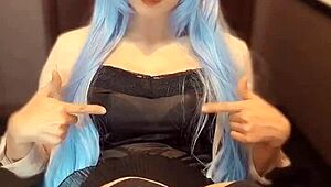 mysterious blue-haired crossdresser films a personal solo session