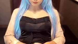 mysterious blue-haired crossdresser films a personal solo session