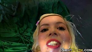 Euro Skank Endures Blowbang Bukkake with Cum in Mouth and Facial Cumshots