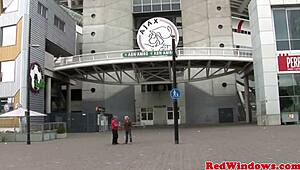 oh yeah, that skanky dutch prostitute in the redlight district with small pierced tits and tattooed ass swallows a huge cumshot right there