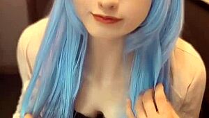 mysterious blue-haired crossdresser films a personal solo session