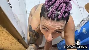 we fucked the emo prostitute in the bathroom and came inside her pussy