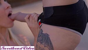 Aiden and Charlotte strapon fuck outdoors!