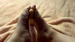 feeling the slow foot job on my feet in this sexy curvy homemade video