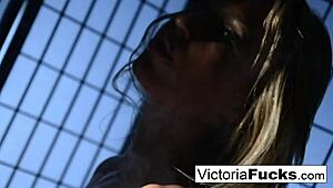 victoria flaunts her long legs and amazing ass while smoking and masturbating!