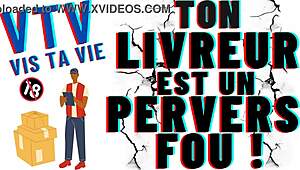 Delivery guy catches client on all fours in French