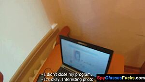 Raven-haired babe gets pussybanged doggystyle in hidden cam pov pickup with perky tits