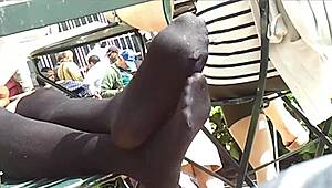 stocking feet teasing in hidden candid moments