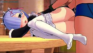 Re Zero Rem desk doggy sex and blowjob