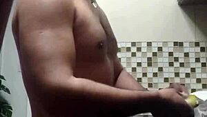 Look At That Macho Guy Washing Dishes Naked!