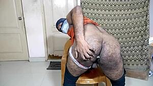 Busty woman uses fuck toy on her big ass while getting fucked