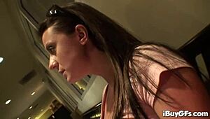 I watch Denice K, the stockinged brunette slut, teasing and fingering herself before a hardcore blowjob and cumshot.