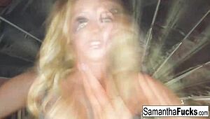 Samantha Nude Blonde Babe Teases Big Tits, Masturbates Ass and Boobs Solo