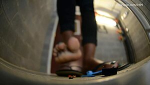 Ms. Montana gives a femdom massage in pantyhose, stepping on little bugs with her huge feet