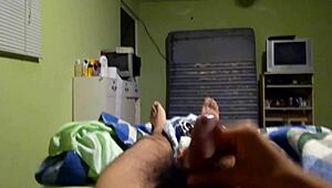 Gay Guy MASTURBATING His Cock In Bedroom