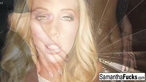 Samantha Nude Blonde Babe Teases Big Tits, Masturbates Ass and Boobs Solo