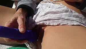 nippleringlover says, 'i'm masturbating outdoors with my pierced pussy'