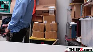 Teen thief takes officer's hard dick in garage office hardcore burglary